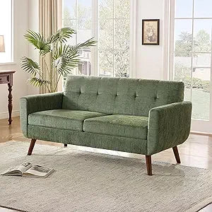 Ellington Collection | Panoramic Tapered-Leg Walnut Loveseat - showcasing full sculptural form and curated finish in a Mid-Century Modern living room setting.