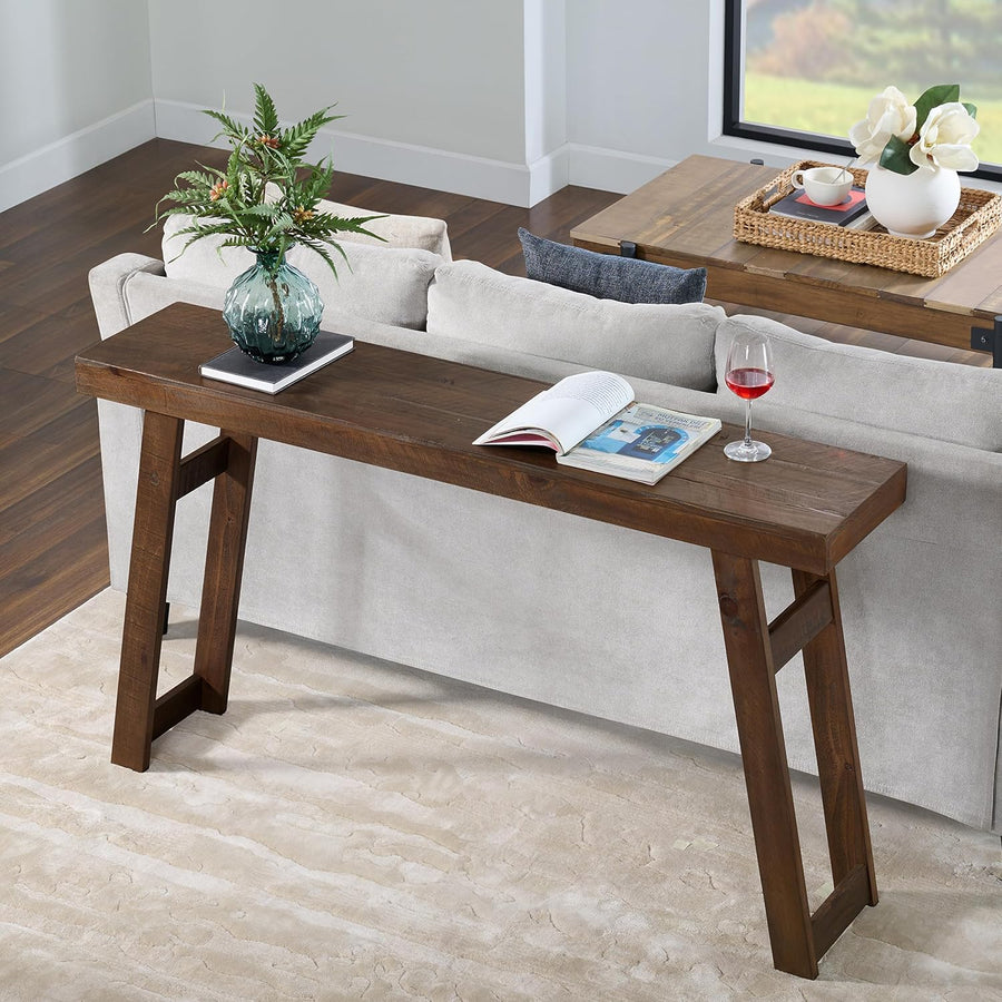 Lawas Solid Wood Console Table - 56 Inch Modern Farmhouse Entryway Table - Easy Assembly Living Room Furniture for behind the Couch, Entryway, or Hallway (Brown)