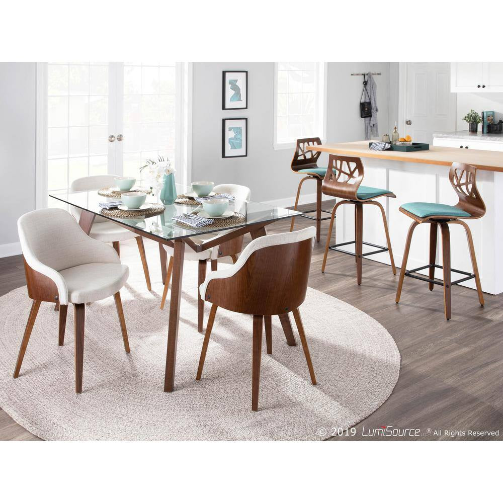 Bacci Mid-Century Modern Walnut and Cream Fabric Dining/Accent Chair in Wood