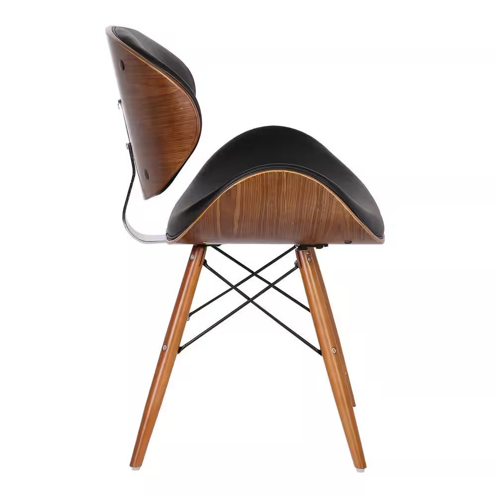 Cassie 31 In. Black Faux Leather and Walnut Wood Finish Mid-Century Dining Chair