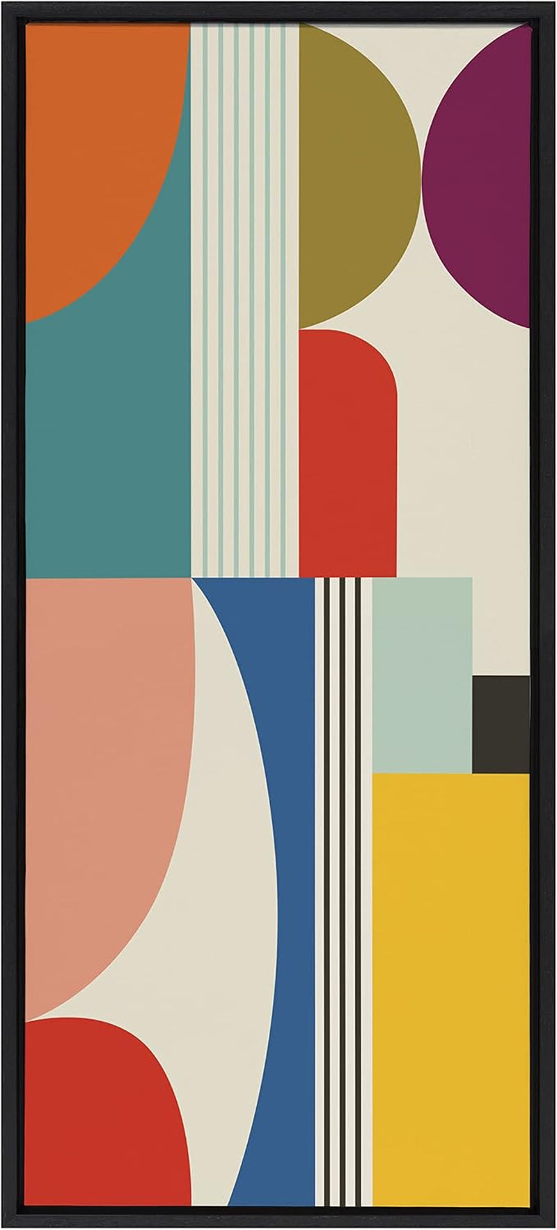 Sylvie Mid Century Modern Pattern Framed Canvas Wall Art by Rachel Lee of My Dream Wall, 18X40 Black, Colorful Abstract Art Print for Wall