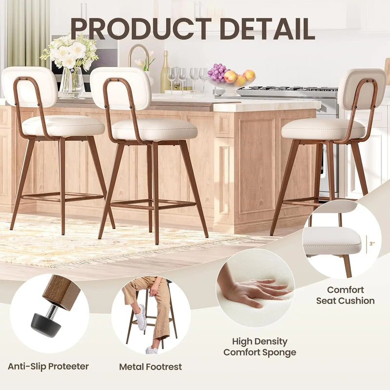 Fontaine Collection | Geometric Brass-Accented Walnut & Brass Bar Stools