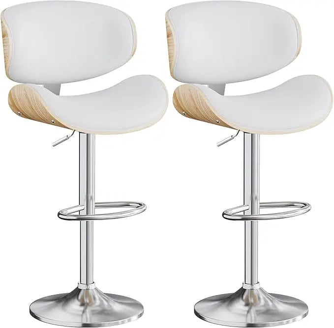 Fontaine Collection | Arched Leather-Wrapped Swivel Stools - detail view 12 revealing design nuance in a Mid-Century Modern living room setting.