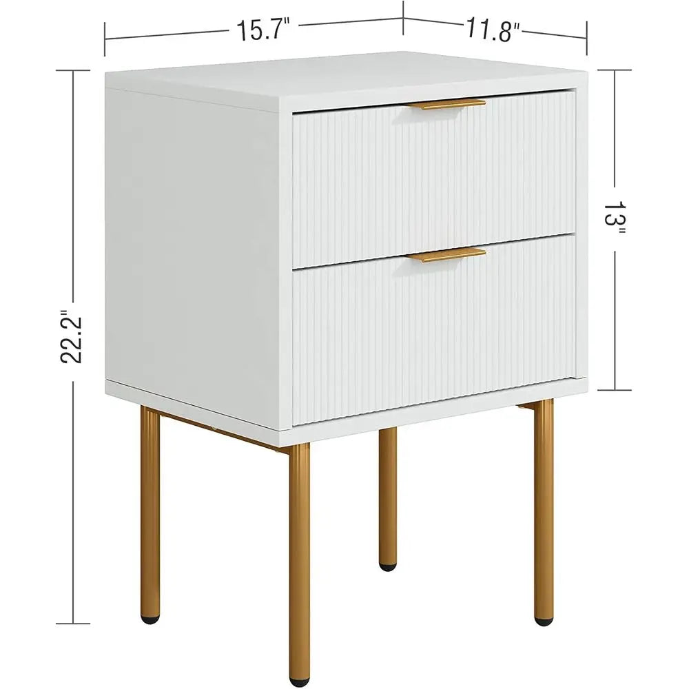 Belmont Collection | Fluted Gold-Trimmed Fluted Walnut Nightstand - captured in a curated lifestyle vignette in a Mid-Century Modern bedroom setting.