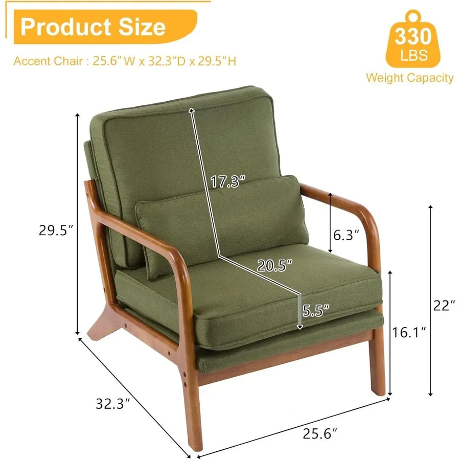Astoria Collection | Streamlined Atomic-Era Dark Forest Linen Accent Chair - showcasing full sculptural form and curated finish in a Mid-Century Modern living room setting.