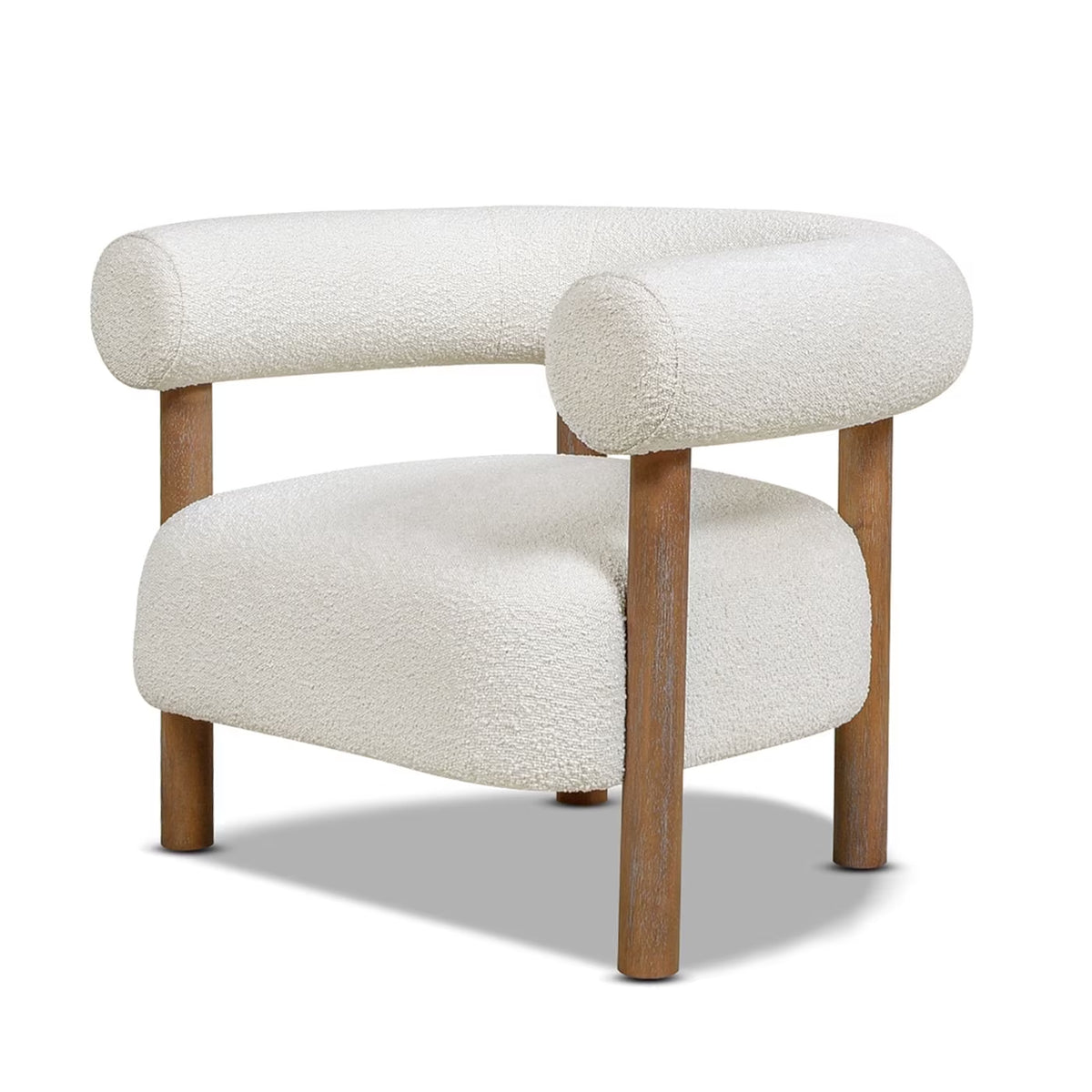 Fuji Mid Century Modern Barrel Accent Arm Chair Ivory White Boucle