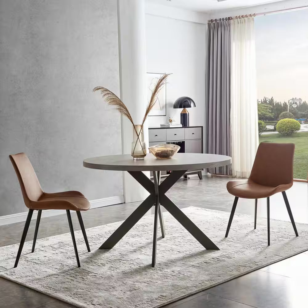 47.2 In. round Gray Mid Century Modern Dining Table for 4-6 Person with Steel Legs(Seats 4)