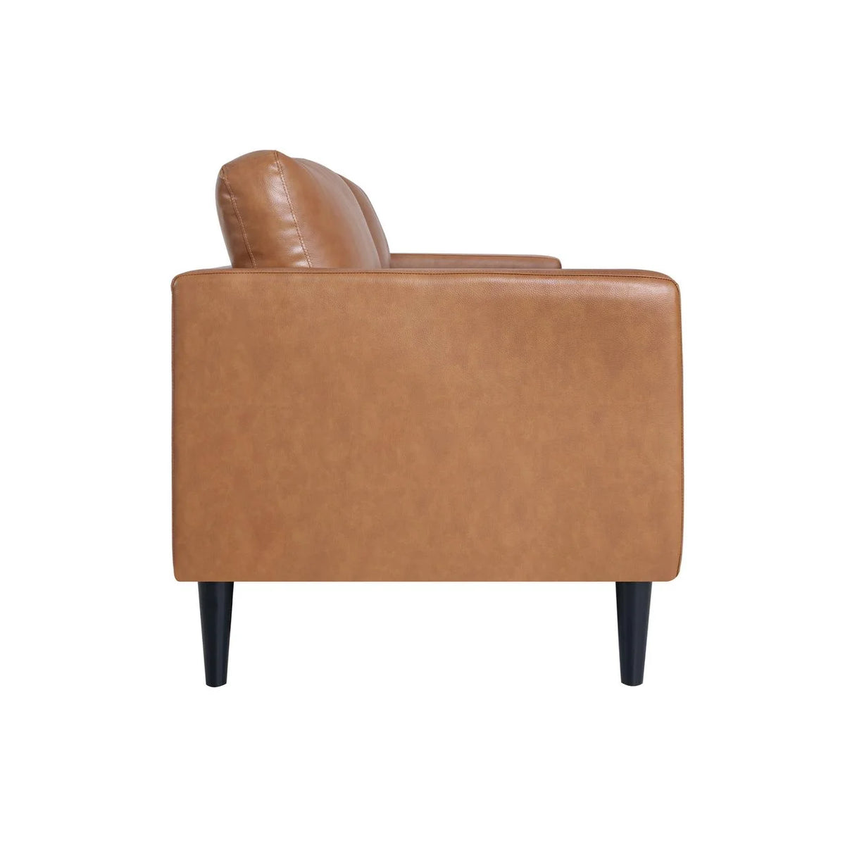 Marisa Genuine Leather Mid-Century Modern Sofa, Removable Cushions, Matching Bolster Pillows, Plush Foam Comfort, Sturdy Hardwood Frame, Spacious 3-Seater Seating, Tan