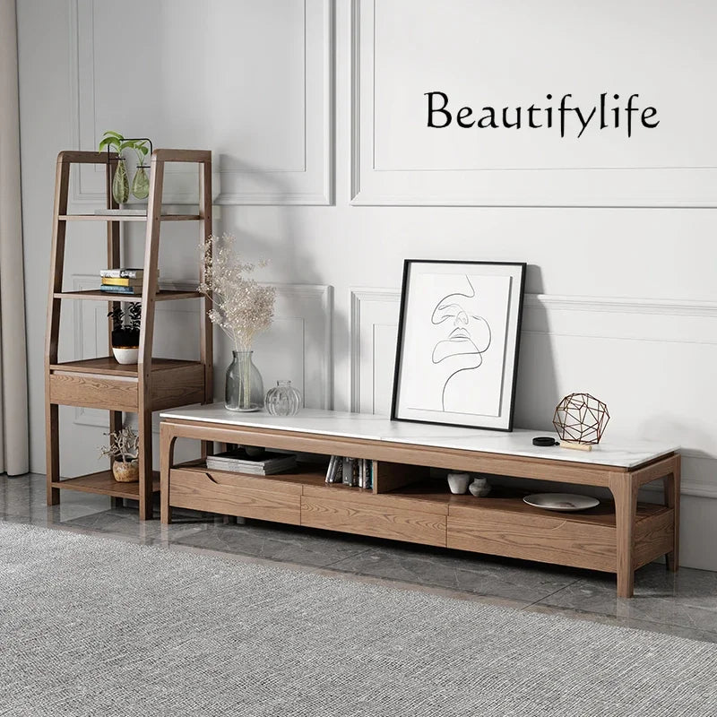 Belmont Collection | Atomic-Era Display Walnut Console - styled from an alternate angle revealing dimensional depth in a Mid-Century Modern entryway setting.