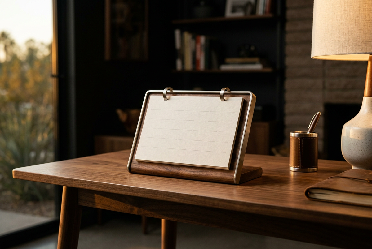 Walnut Desk Calendar | Perpetual Date
