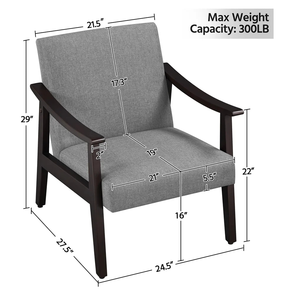 Mid-Century Modern Accent Chair with Wooden Frame, Dark Gray Fabric