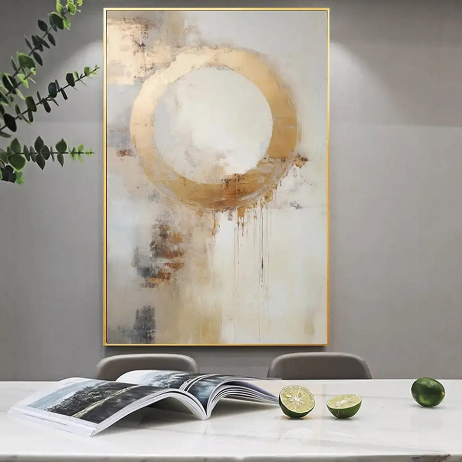 Mid-Century Modern Golden Circle Handmade Oil Painting for Elegant Home Decor