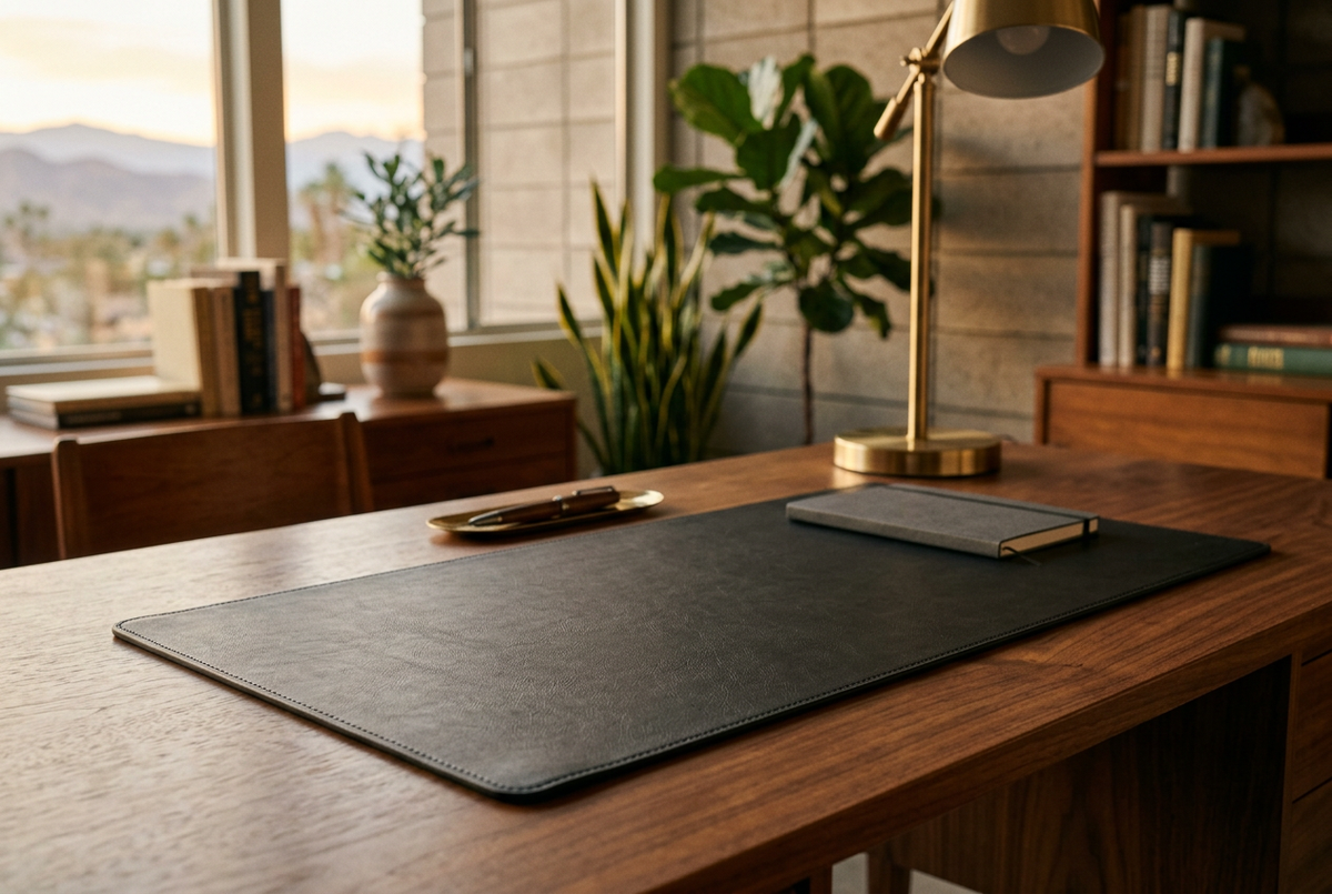 Vegan Leather Desk Mat in Noir | Sycamore Custom