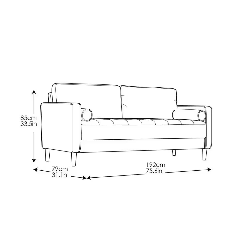 Lillith 75.6 In. Square Arm Polyester Mid- Century Modern Rectangle Sofa in Heather Grey