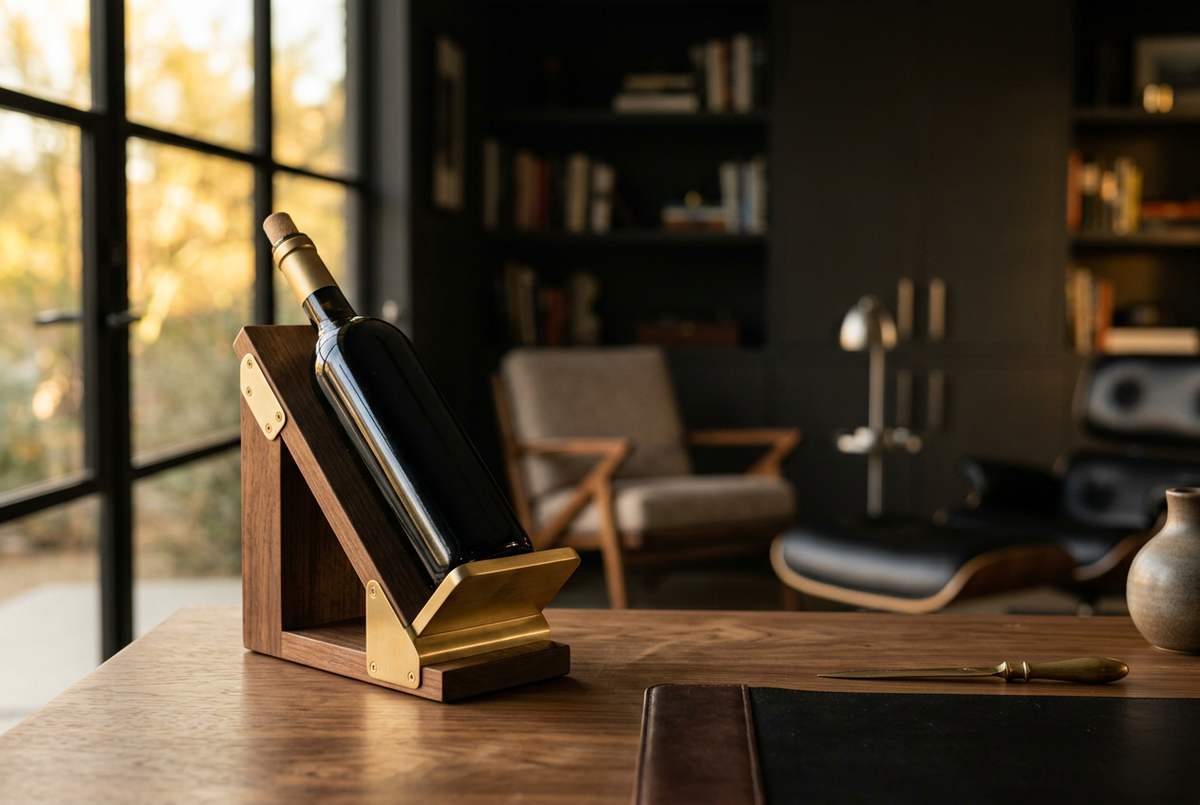 Walnut & Brass Wine Bottle Holder | Cantilever Pour
