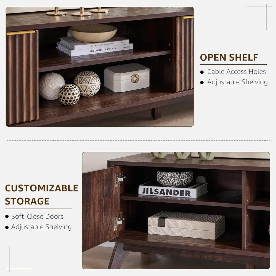 Dresden Collection | Fluted Atomic-Era Fluted Walnut Console - showcasing full sculptural form and curated finish in a Mid-Century Modern entryway setting.