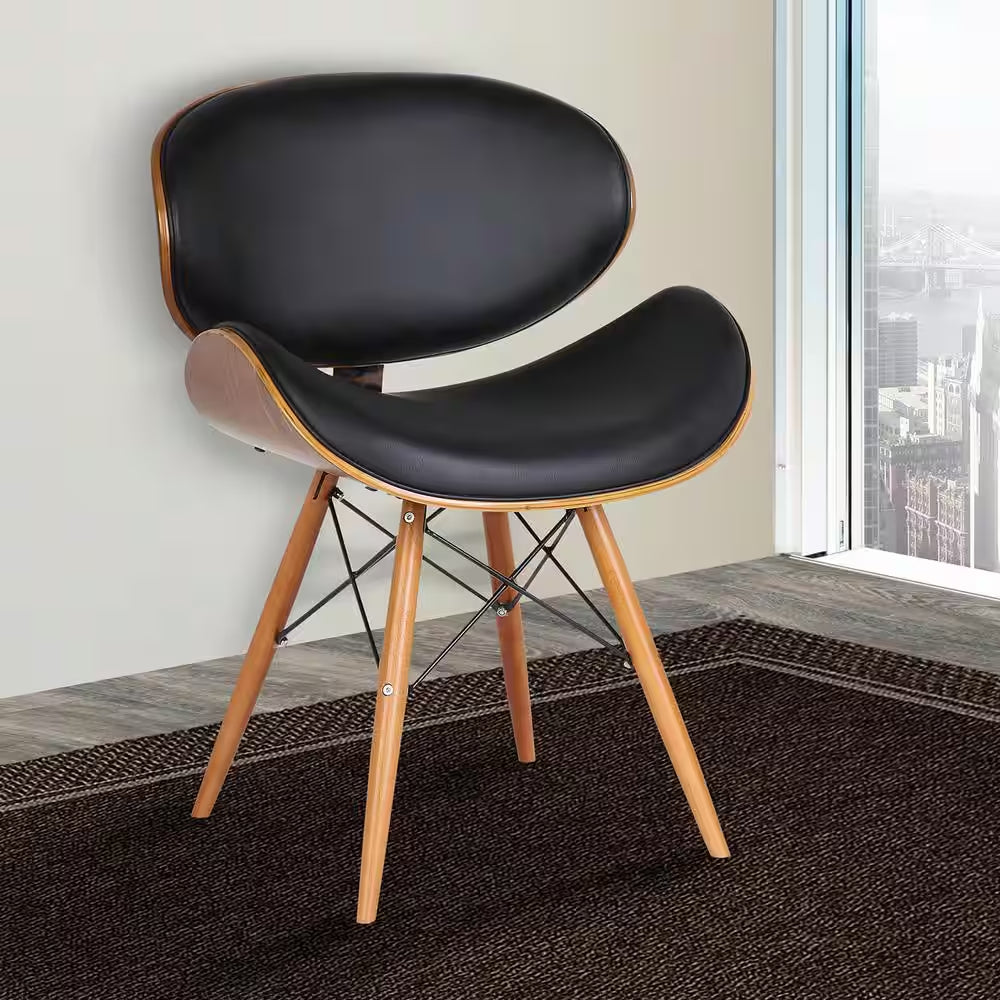 Cassie 31 In. Black Faux Leather and Walnut Wood Finish Mid-Century Dining Chair