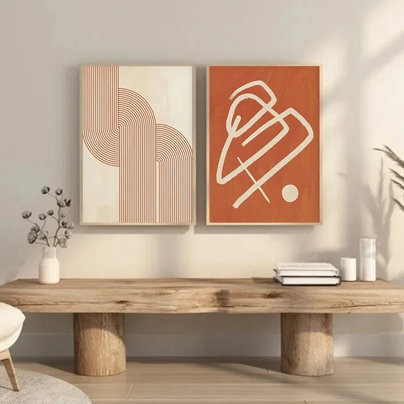 Abstract Burnt Orange Mid-Century Modern Canvas Art Set