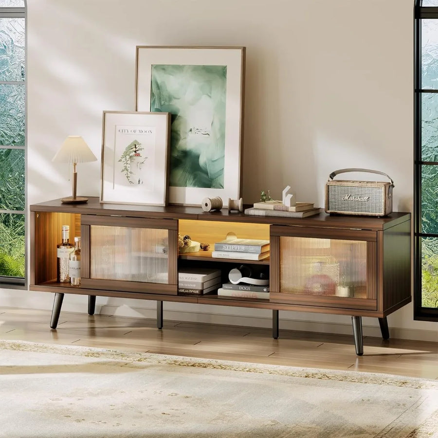 The Harlow Walnut TV Stand with LED Lighting