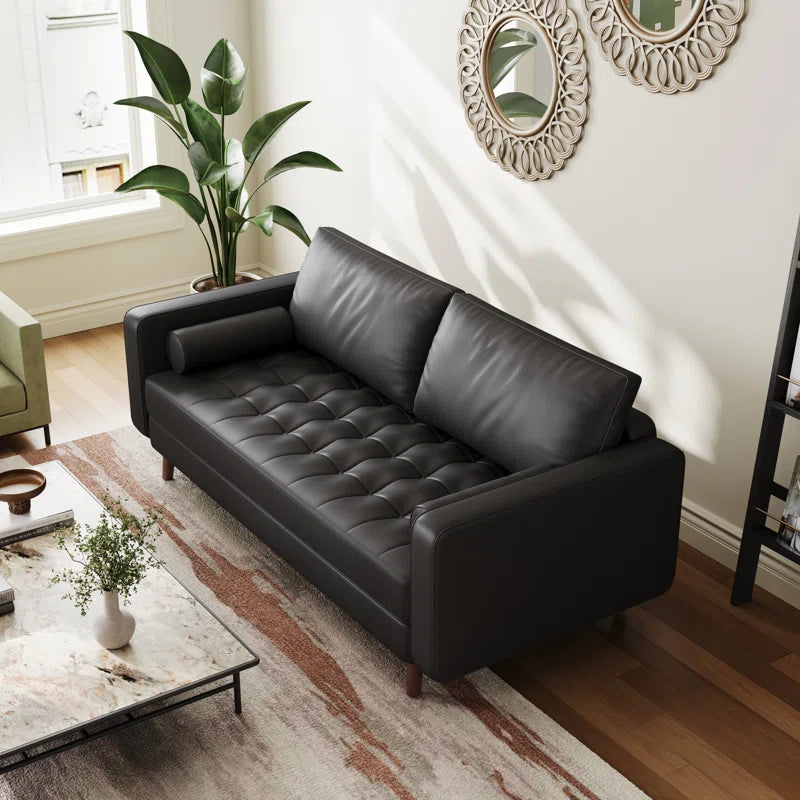 Bridgeview Leather Mid Century Modern Upholstered Square Arm Sofa or Loveseat