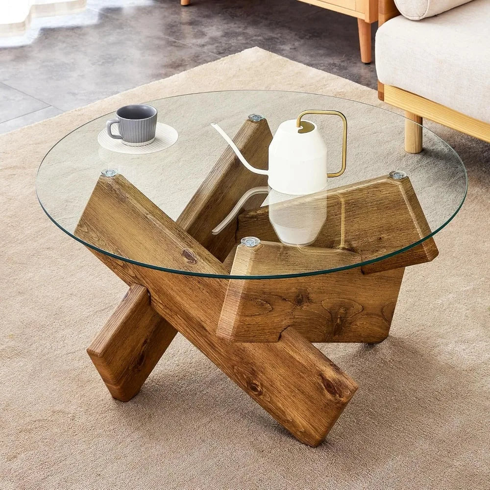 Fontaine Collection | Floating Glass-Top Tempered Glass Coffee Table - presented at scale within a designed interior in a Mid-Century Modern living room setting.