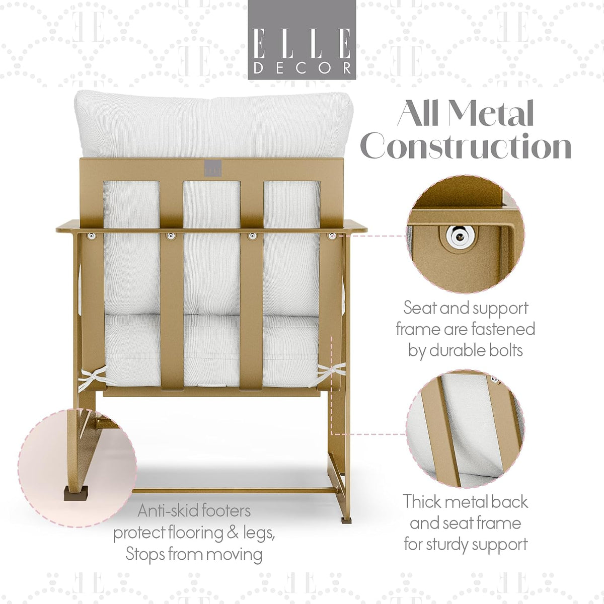 Mirabelle Modern Outdoor Patio Modular Furniture Collection, White or Gold Frame, Arm Chair