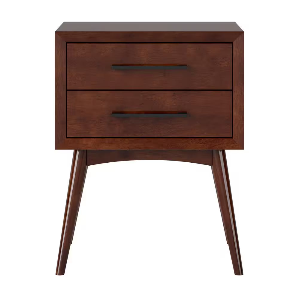 Pasadena Mid Century Modern Walnut 2 Drawer Nightstand