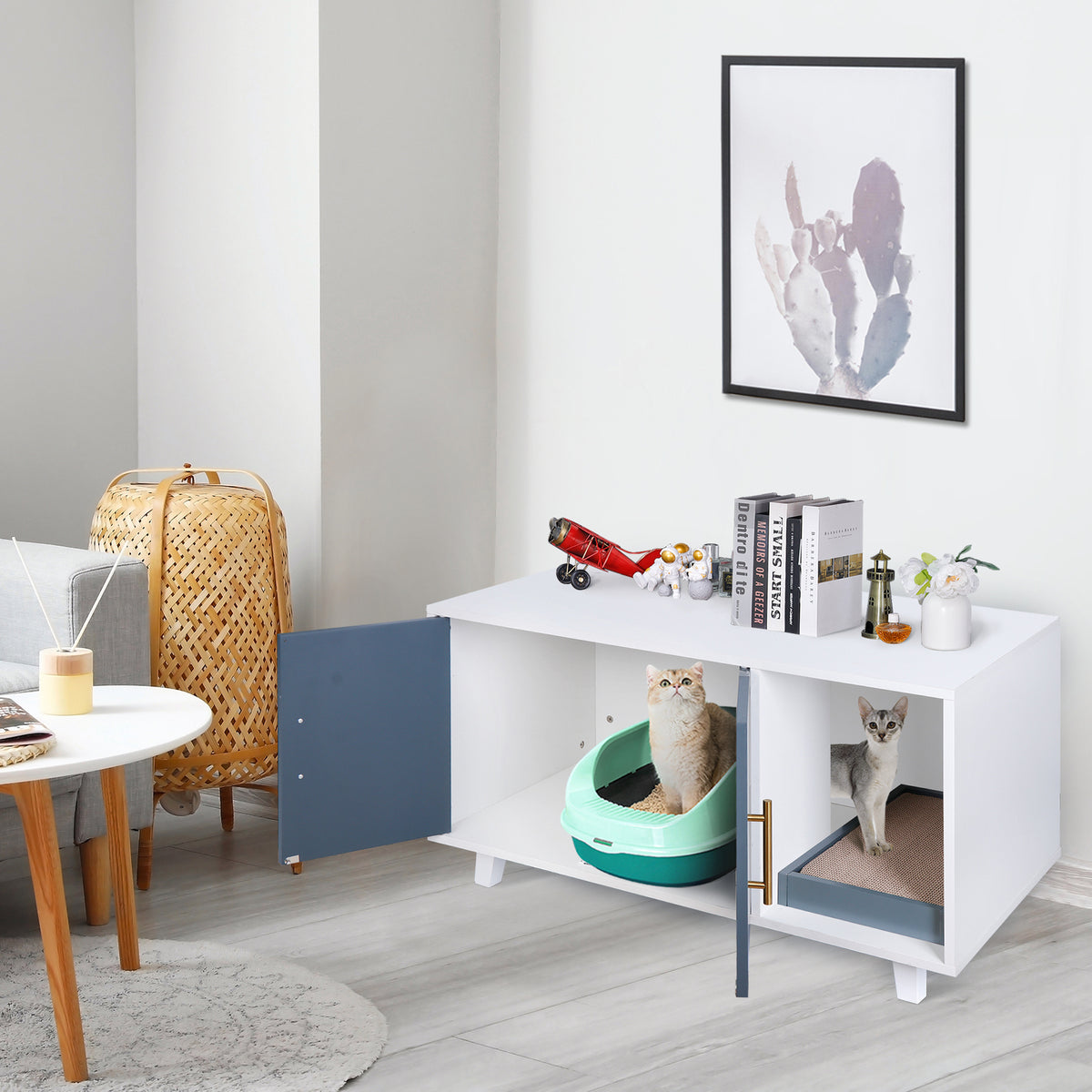 Modern Wood Pet Crate Cat Washroom Hidden Litter Box Enclosure Furniture House