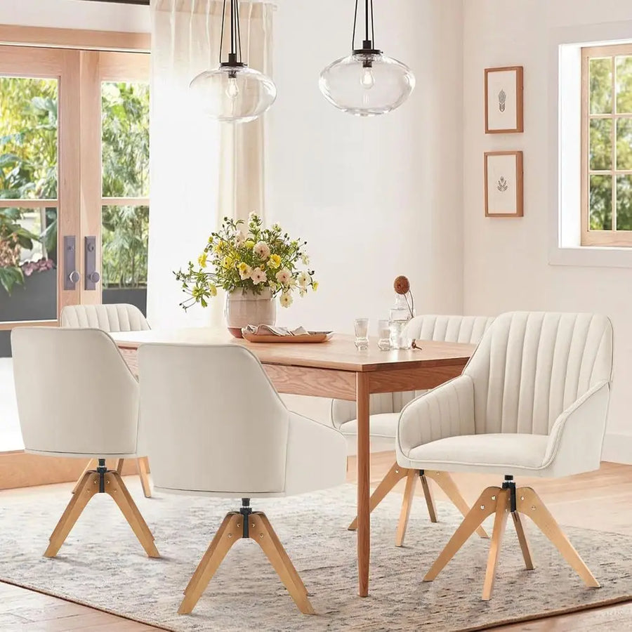 Ellington Collection | Sculptural Atomic-Era Ivory Bouclé Swivel Chair - showcasing full sculptural form and curated finish in a Mid-Century Modern living room setting.