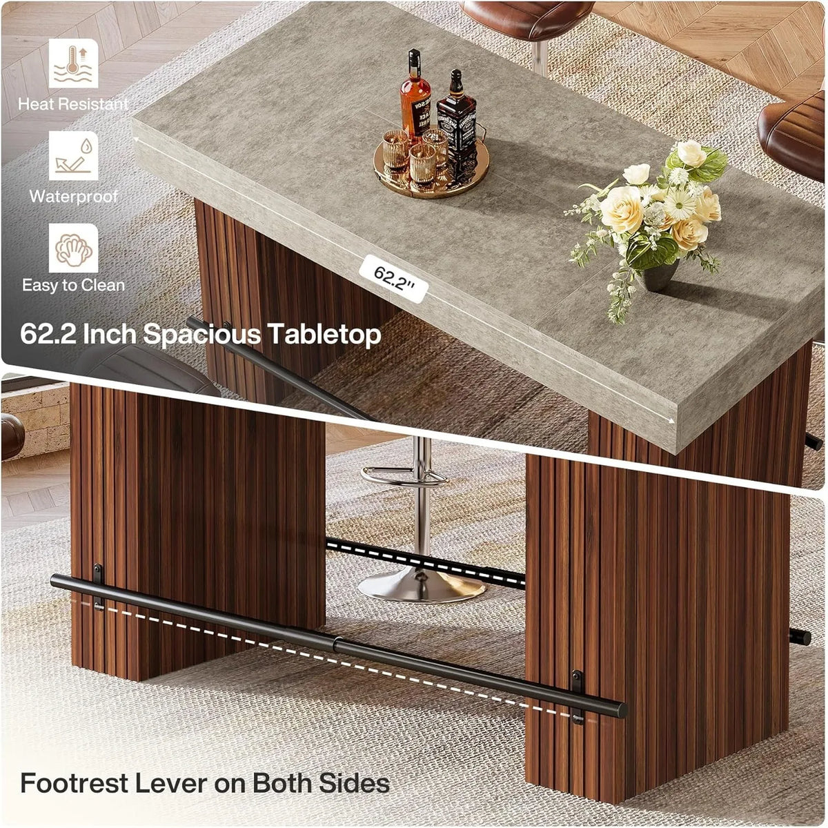 The Fontaine Steel & Walnut Bar Table