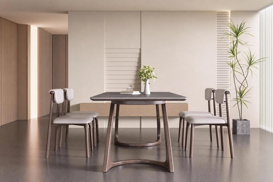 Fontaine Collection | Hairpin-Legged Round Walnut Dining Table - showcasing full sculptural form and material finish in a Mid-Century Modern dining room setting.