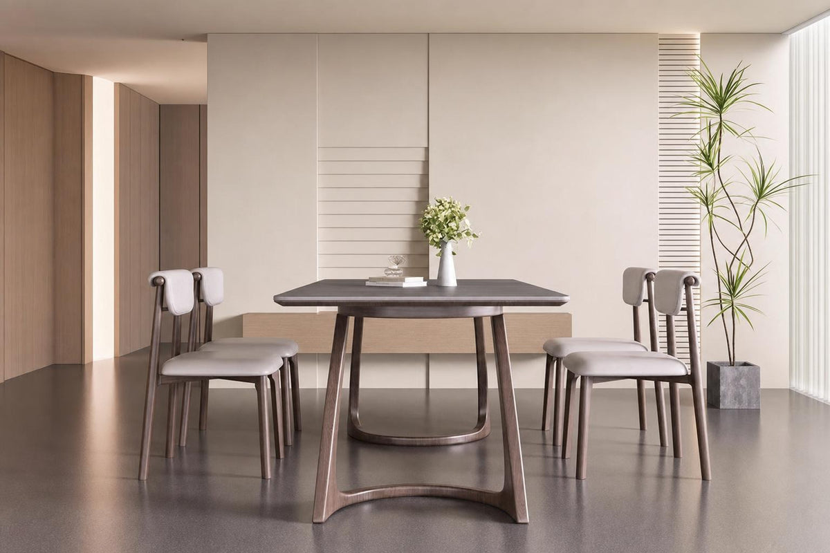 Fontaine Collection | Hairpin-Legged Round Walnut Dining Table - showcasing full sculptural form and material finish in a Mid-Century Modern dining room setting.