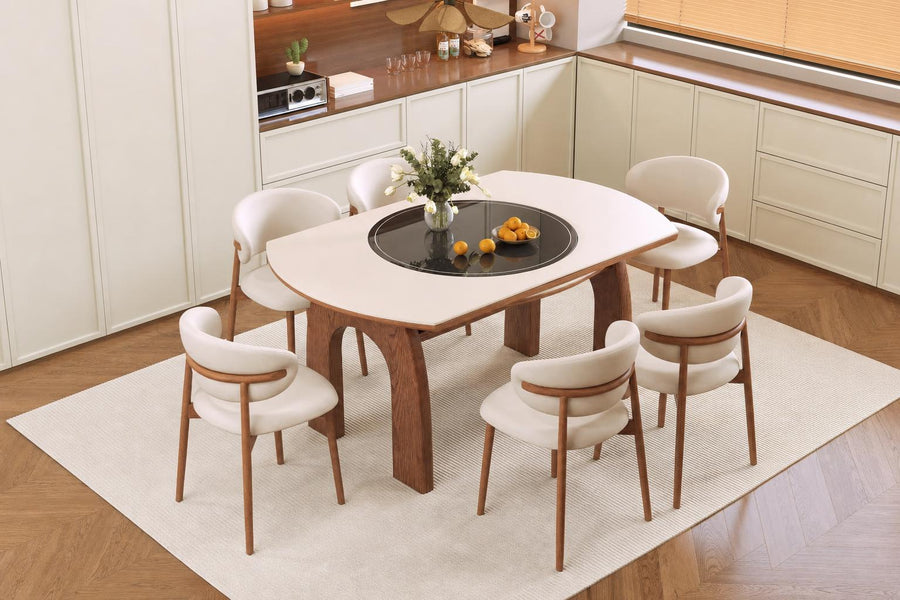 Fontaine Collection | Organic-Form Nordic Nordic Dining Table - showcasing full sculptural form and material finish in a Mid-Century Modern dining room setting.
